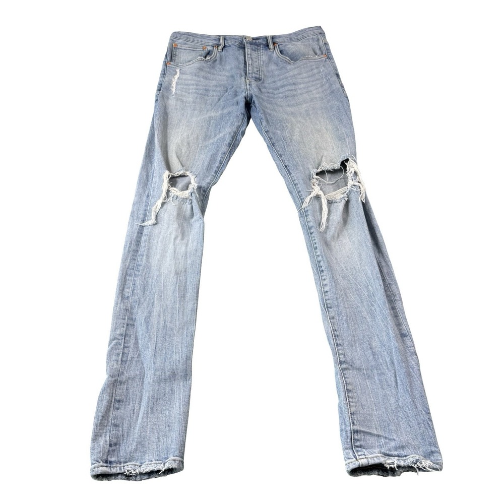 Purple Brand Blue Distressed P002 Mens Denim Tapered Jeans Size 34x33